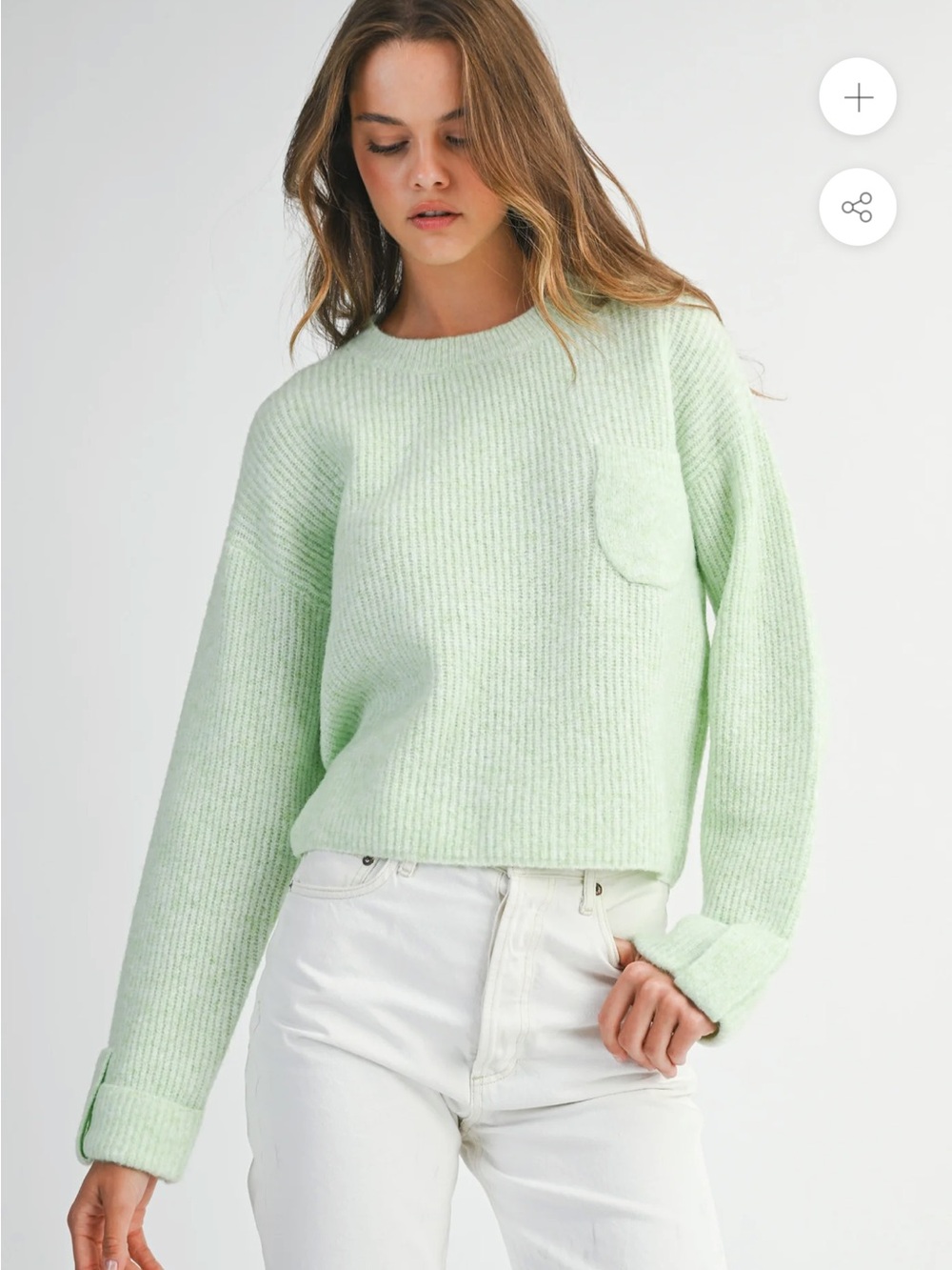Women's Lauryn Mint Crewneck Pocket Sweater
